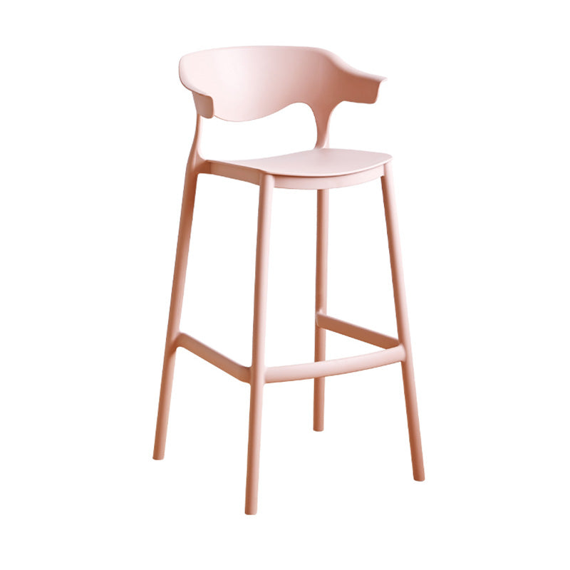 Modern Style Plastic Bar Stool with Footrest Low Back Bistro Stackable Bar Stool Pink 1 Piece Bar Stool(30"H) Clearhalo 'Bar Furniture' 'Bar Stools' 'bar_stools' 'furn' 'furn_bar_stools' 'furniture_bar_stools' 'Kitchen & Dining Furniture' 'kitchen&dining_furn' 'kitchen' 'kitchen_furn' Furniture' 4587098