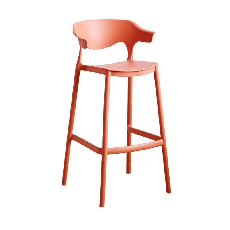 Modern Style Plastic Bar Stool with Footrest Low Back Bistro Stackable Bar Stool Orange 1 Piece Bar Stool(30"H) Clearhalo 'Bar Furniture' 'Bar Stools' 'bar_stools' 'furn' 'furn_bar_stools' 'furniture_bar_stools' 'Kitchen & Dining Furniture' 'kitchen&dining_furn' 'kitchen' 'kitchen_furn' Furniture' 4587101