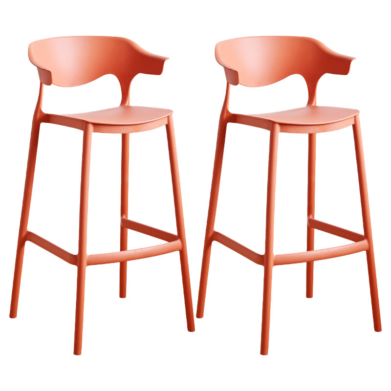 Modern Style Plastic Bar Stool with Footrest Low Back Bistro Stackable Bar Stool Orange 2 Piece Set Bar Stool(30"H) Clearhalo 'Bar Furniture' 'Bar Stools' 'bar_stools' 'furn' 'furn_bar_stools' 'furniture_bar_stools' 'Kitchen & Dining Furniture' 'kitchen&dining_furn' 'kitchen' 'kitchen_furn' Furniture' 4587119