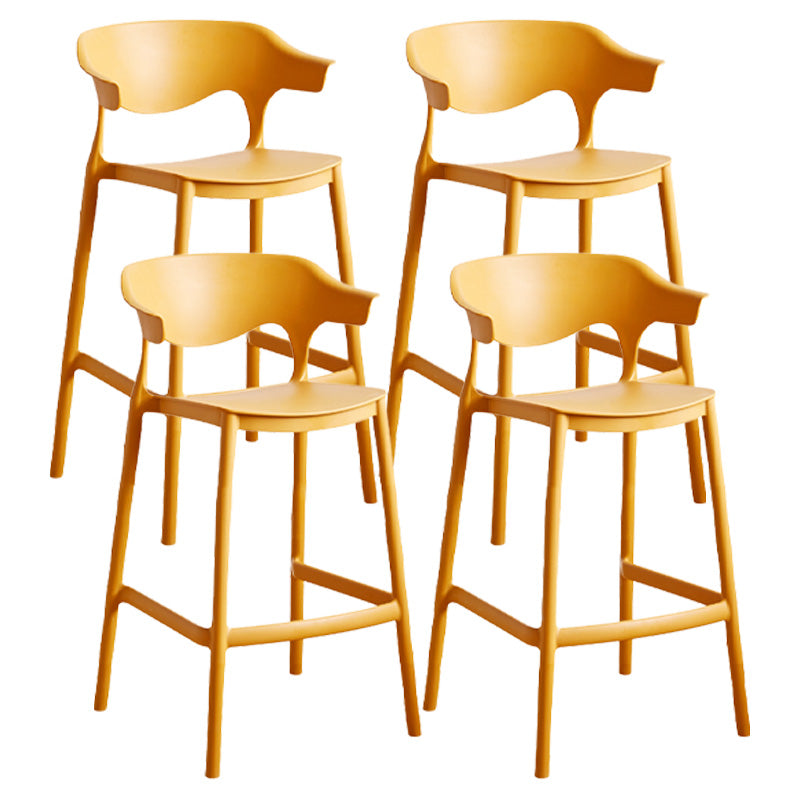 Modern Style Plastic Bar Stool with Footrest Low Back Bistro Stackable Bar Stool Yellow 4 Piece Set Counter Stool(26"H) Clearhalo 'Bar Furniture' 'Bar Stools' 'bar_stools' 'furn' 'furn_bar_stools' 'furniture_bar_stools' 'Kitchen & Dining Furniture' 'kitchen&dining_furn' 'kitchen' 'kitchen_furn' Furniture' 4587130