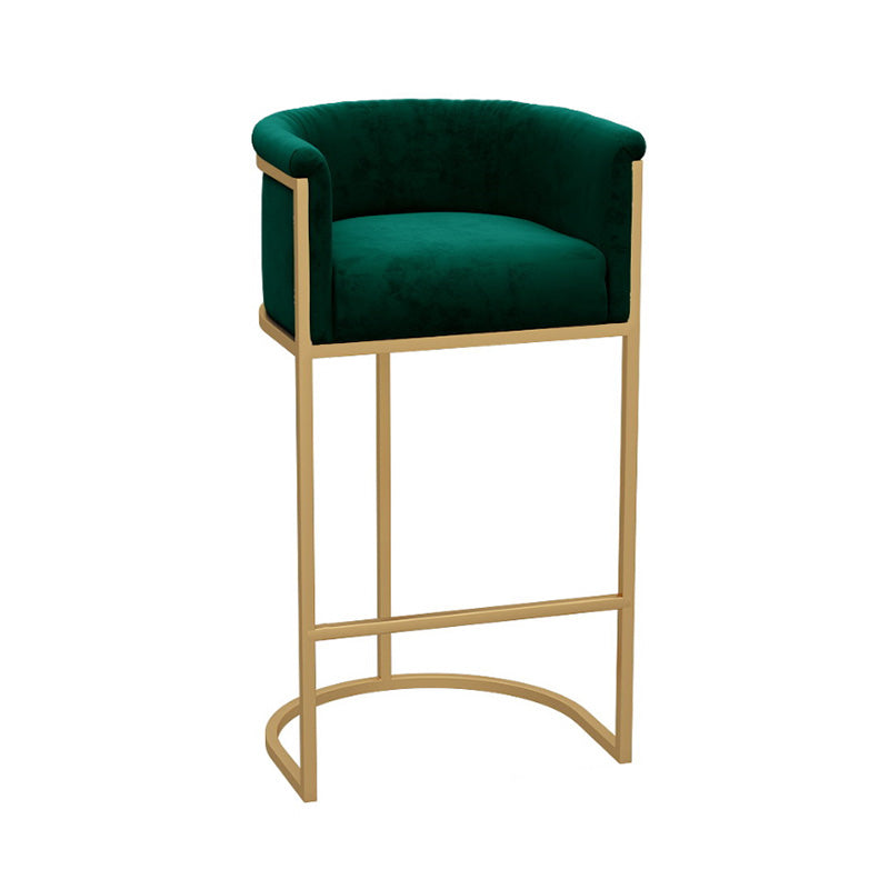 Glam Armrest Backrest Counter Stool Iron Milk Tea Shop Bar Stool with Cushion and Pedal Green 1 Piece Clearhalo 'Bar Furniture' 'Bar Stools' 'bar_stools' 'furn' 'furn_bar_stools' 'furniture_bar_stools' 'Kitchen & Dining Furniture' 'kitchen&dining_furn' 'kitchen' 'kitchen_furn' Furniture' 4587143