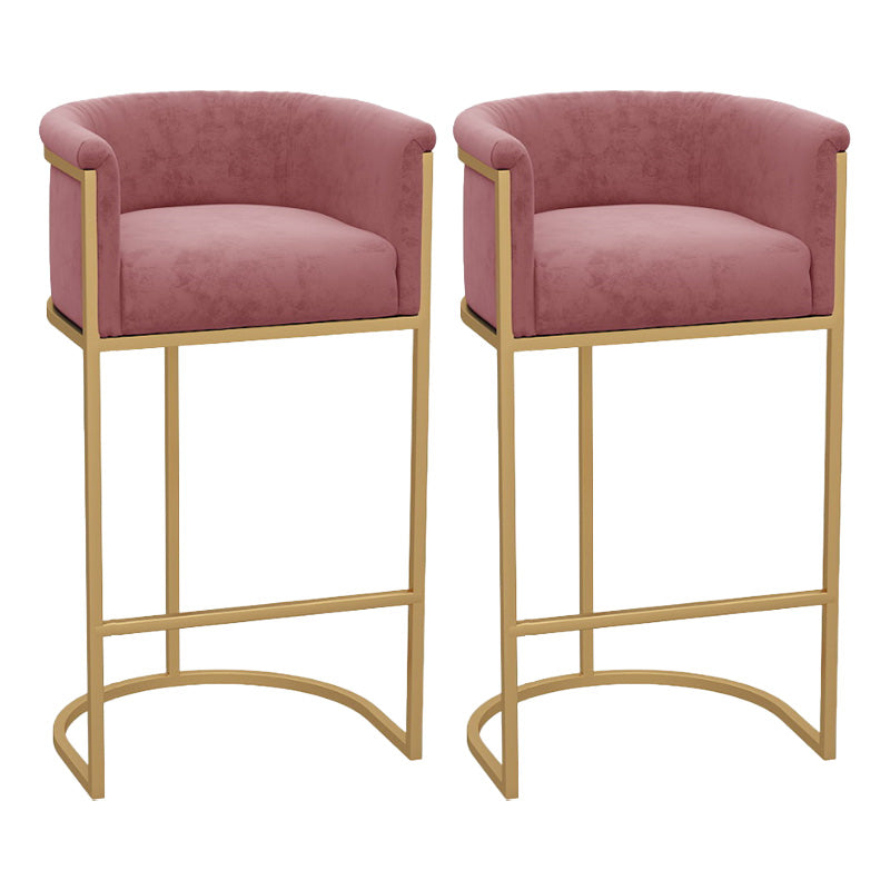 Glam Armrest Backrest Counter Stool Iron Milk Tea Shop Bar Stool with Cushion and Pedal Pink 2 Piece Set Clearhalo 'Bar Furniture' 'Bar Stools' 'bar_stools' 'furn' 'furn_bar_stools' 'furniture_bar_stools' 'Kitchen & Dining Furniture' 'kitchen&dining_furn' 'kitchen' 'kitchen_furn' Furniture' 4587154