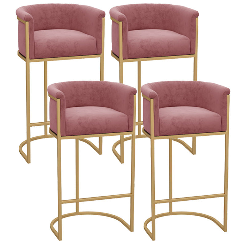 Glam Armrest Backrest Counter Stool Iron Milk Tea Shop Bar Stool with Cushion and Pedal Pink 4 Piece Set Clearhalo 'Bar Furniture' 'Bar Stools' 'bar_stools' 'furn' 'furn_bar_stools' 'furniture_bar_stools' 'Kitchen & Dining Furniture' 'kitchen&dining_furn' 'kitchen' 'kitchen_furn' Furniture' 4587161