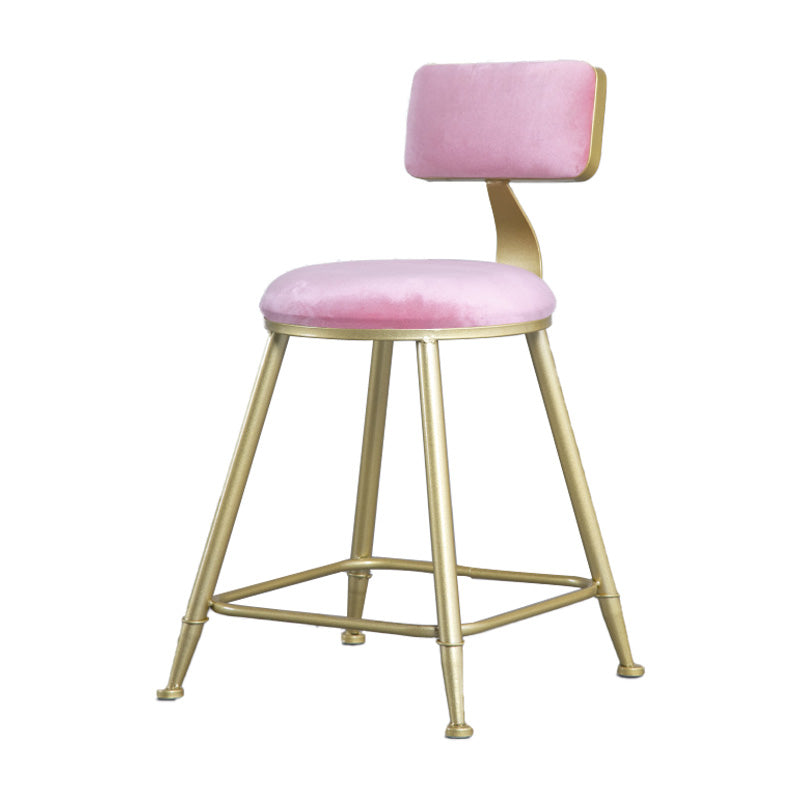 Glam Armless Backrest Counter Stool Steel Cafe Bar Stool with Velvet Cushion and Pedal Pink 1 Piece Short Stool(18"H) Clearhalo 'Bar Furniture' 'Bar Stools' 'bar_stools' 'furn' 'furn_bar_stools' 'furniture_bar_stools' 'Kitchen & Dining Furniture' 'kitchen&dining_furn' 'kitchen' 'kitchen_furn' Furniture' 4587294