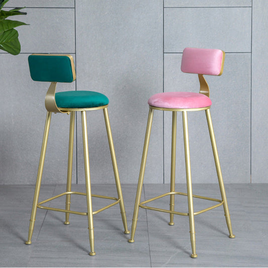 Glam Armless Backrest Counter Stool Steel Cafe Bar Stool with Velvet Cushion and Pedal Clearhalo 'Bar Furniture' 'Bar Stools' 'bar_stools' 'furn' 'furn_bar_stools' 'furniture_bar_stools' 'Kitchen & Dining Furniture' 'kitchen&dining_furn' 'kitchen' 'kitchen_furn' Furniture' 4587295