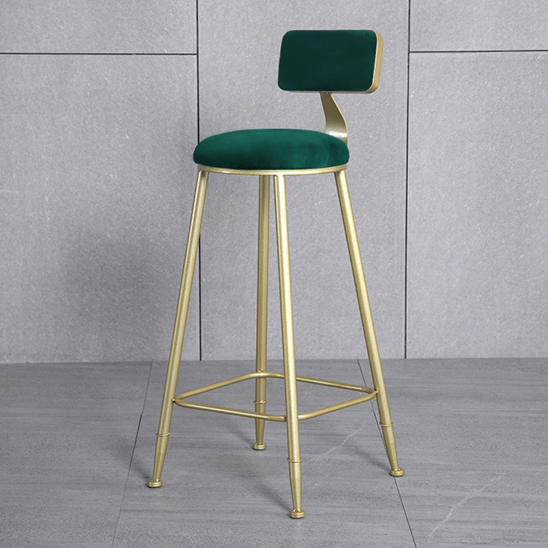 Glam Armless Backrest Counter Stool Steel Cafe Bar Stool with Velvet Cushion and Pedal Clearhalo 'Bar Furniture' 'Bar Stools' 'bar_stools' 'furn' 'furn_bar_stools' 'furniture_bar_stools' 'Kitchen & Dining Furniture' 'kitchen&dining_furn' 'kitchen' 'kitchen_furn' Furniture' 4587298
