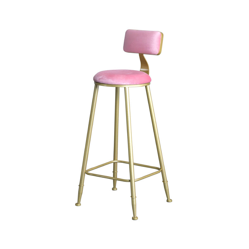 Glam Armless Backrest Counter Stool Steel Cafe Bar Stool with Velvet Cushion and Pedal Clearhalo 'Bar Furniture' 'Bar Stools' 'bar_stools' 'furn' 'furn_bar_stools' 'furniture_bar_stools' 'Kitchen & Dining Furniture' 'kitchen&dining_furn' 'kitchen' 'kitchen_furn' Furniture' 4587300