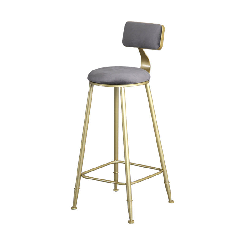 Glam Armless Backrest Counter Stool Steel Cafe Bar Stool with Velvet Cushion and Pedal Gray 1 Piece Clearhalo 'Bar Furniture' 'Bar Stools' 'bar_stools' 'furn' 'furn_bar_stools' 'furniture_bar_stools' 'Kitchen & Dining Furniture' 'kitchen&dining_furn' 'kitchen' 'kitchen_furn' Furniture' 4587301