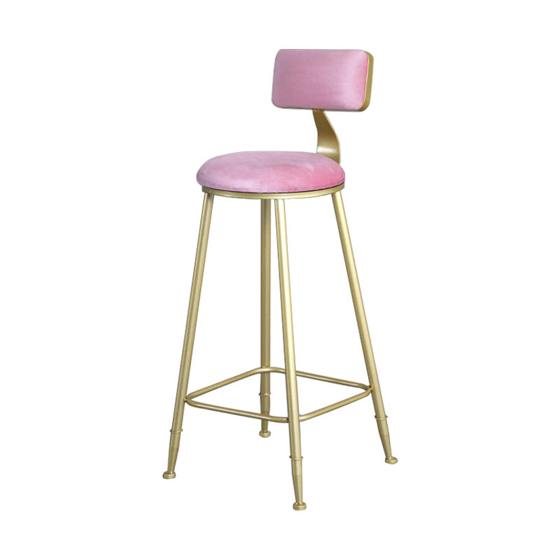 Glam Armless Backrest Counter Stool Steel Cafe Bar Stool with Velvet Cushion and Pedal Pink 1 Piece Clearhalo 'Bar Furniture' 'Bar Stools' 'bar_stools' 'furn' 'furn_bar_stools' 'furniture_bar_stools' 'Kitchen & Dining Furniture' 'kitchen&dining_furn' 'kitchen' 'kitchen_furn' Furniture' 4587304