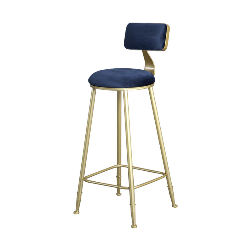 Glam Armless Backrest Counter Stool Steel Cafe Bar Stool with Velvet Cushion and Pedal Blue 1 Piece Clearhalo 'Bar Furniture' 'Bar Stools' 'bar_stools' 'furn' 'furn_bar_stools' 'furniture_bar_stools' 'Kitchen & Dining Furniture' 'kitchen&dining_furn' 'kitchen' 'kitchen_furn' Furniture' 4587305