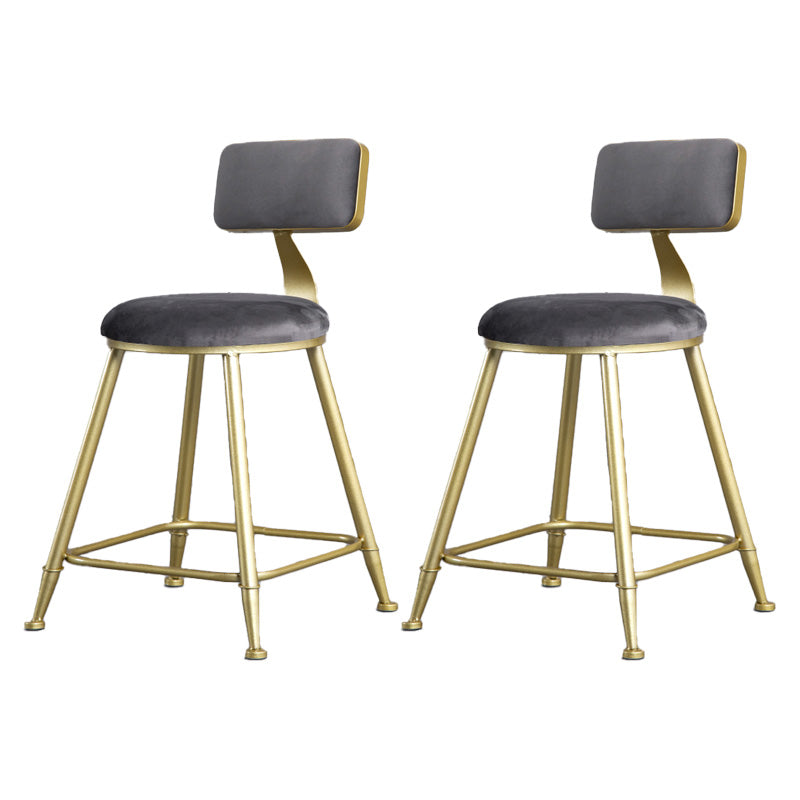 Glam Armless Backrest Counter Stool Steel Cafe Bar Stool with Velvet Cushion and Pedal Gray 2 Piece Set Short Stool(18"H) Clearhalo 'Bar Furniture' 'Bar Stools' 'bar_stools' 'furn' 'furn_bar_stools' 'furniture_bar_stools' 'Kitchen & Dining Furniture' 'kitchen&dining_furn' 'kitchen' 'kitchen_furn' Furniture' 4587314