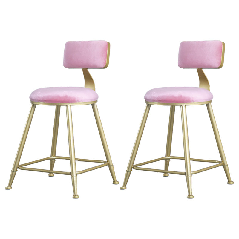 Glam Armless Backrest Counter Stool Steel Cafe Bar Stool with Velvet Cushion and Pedal Pink 2 Piece Set Short Stool(18"H) Clearhalo 'Bar Furniture' 'Bar Stools' 'bar_stools' 'furn' 'furn_bar_stools' 'furniture_bar_stools' 'Kitchen & Dining Furniture' 'kitchen&dining_furn' 'kitchen' 'kitchen_furn' Furniture' 4587315