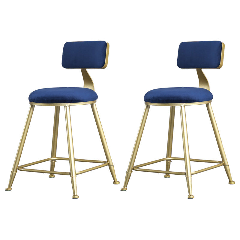Glam Armless Backrest Counter Stool Steel Cafe Bar Stool with Velvet Cushion and Pedal Blue 2 Piece Set Short Stool(18"H) Clearhalo 'Bar Furniture' 'Bar Stools' 'bar_stools' 'furn' 'furn_bar_stools' 'furniture_bar_stools' 'Kitchen & Dining Furniture' 'kitchen&dining_furn' 'kitchen' 'kitchen_furn' Furniture' 4587316