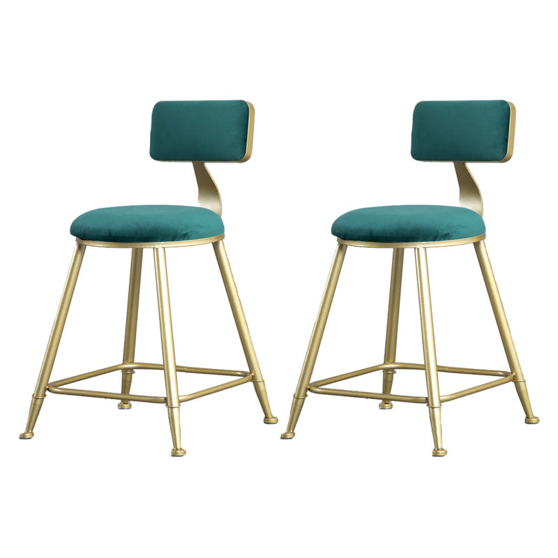Glam Armless Backrest Counter Stool Steel Cafe Bar Stool with Velvet Cushion and Pedal Green 2 Piece Set Short Stool(18"H) Clearhalo 'Bar Furniture' 'Bar Stools' 'bar_stools' 'furn' 'furn_bar_stools' 'furniture_bar_stools' 'Kitchen & Dining Furniture' 'kitchen&dining_furn' 'kitchen' 'kitchen_furn' Furniture' 4587317