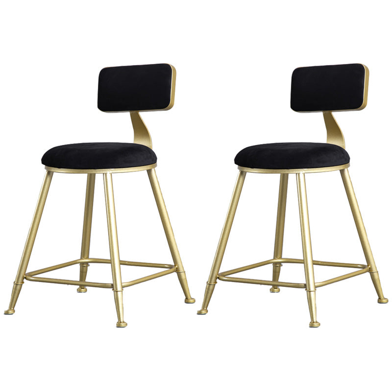 Glam Armless Backrest Counter Stool Steel Cafe Bar Stool with Velvet Cushion and Pedal Black 2 Piece Set Short Stool(18"H) Clearhalo 'Bar Furniture' 'Bar Stools' 'bar_stools' 'furn' 'furn_bar_stools' 'furniture_bar_stools' 'Kitchen & Dining Furniture' 'kitchen&dining_furn' 'kitchen' 'kitchen_furn' Furniture' 4587318