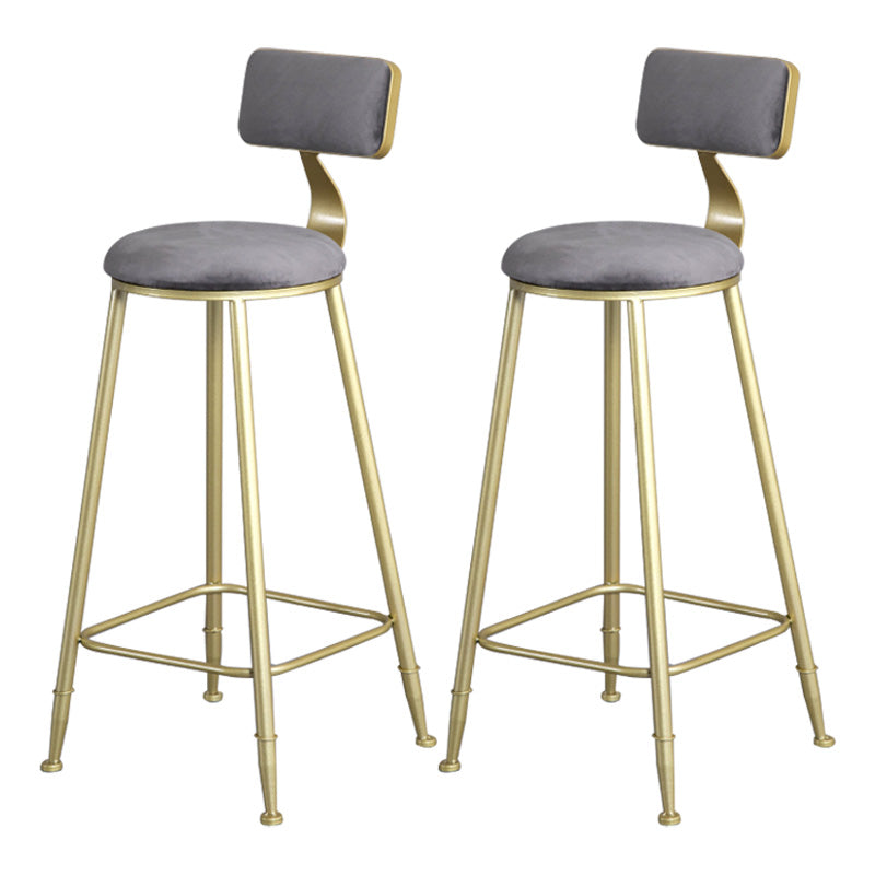 Glam Armless Backrest Counter Stool Steel Cafe Bar Stool with Velvet Cushion and Pedal Gray 2 Piece Set Clearhalo 'Bar Furniture' 'Bar Stools' 'bar_stools' 'furn' 'furn_bar_stools' 'furniture_bar_stools' 'Kitchen & Dining Furniture' 'kitchen&dining_furn' 'kitchen' 'kitchen_furn' Furniture' 4587319