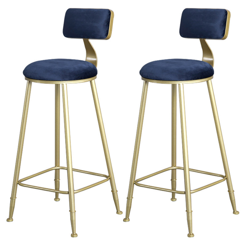 Glam Armless Backrest Counter Stool Steel Cafe Bar Stool with Velvet Cushion and Pedal Blue 2 Piece Set Clearhalo 'Bar Furniture' 'Bar Stools' 'bar_stools' 'furn' 'furn_bar_stools' 'furniture_bar_stools' 'Kitchen & Dining Furniture' 'kitchen&dining_furn' 'kitchen' 'kitchen_furn' Furniture' 4587321