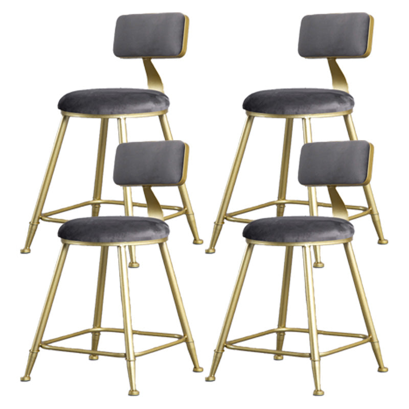 Glam Armless Backrest Counter Stool Steel Cafe Bar Stool with Velvet Cushion and Pedal Gray 4 Piece Set Short Stool(18"H) Clearhalo 'Bar Furniture' 'Bar Stools' 'bar_stools' 'furn' 'furn_bar_stools' 'furniture_bar_stools' 'Kitchen & Dining Furniture' 'kitchen&dining_furn' 'kitchen' 'kitchen_furn' Furniture' 4587325