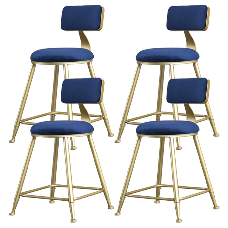 Glam Armless Backrest Counter Stool Steel Cafe Bar Stool with Velvet Cushion and Pedal Blue 4 Piece Set Short Stool(18"H) Clearhalo 'Bar Furniture' 'Bar Stools' 'bar_stools' 'furn' 'furn_bar_stools' 'furniture_bar_stools' 'Kitchen & Dining Furniture' 'kitchen&dining_furn' 'kitchen' 'kitchen_furn' Furniture' 4587327