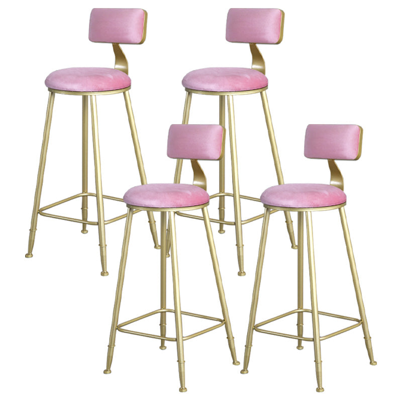Glam Armless Backrest Counter Stool Steel Cafe Bar Stool with Velvet Cushion and Pedal Pink 4 Piece Set Clearhalo 'Bar Furniture' 'Bar Stools' 'bar_stools' 'furn' 'furn_bar_stools' 'furniture_bar_stools' 'Kitchen & Dining Furniture' 'kitchen&dining_furn' 'kitchen' 'kitchen_furn' Furniture' 4587331