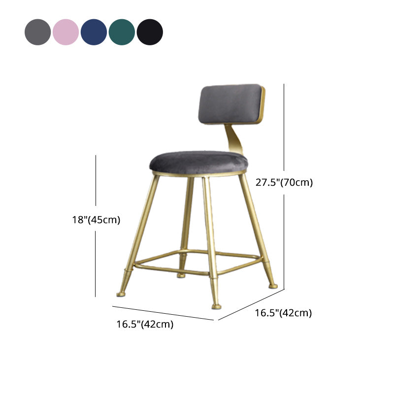 Glam Armless Backrest Counter Stool Steel Cafe Bar Stool with Velvet Cushion and Pedal Clearhalo 'Bar Furniture' 'Bar Stools' 'bar_stools' 'furn' 'furn_bar_stools' 'furniture_bar_stools' 'Kitchen & Dining Furniture' 'kitchen&dining_furn' 'kitchen' 'kitchen_furn' Furniture' 4587336