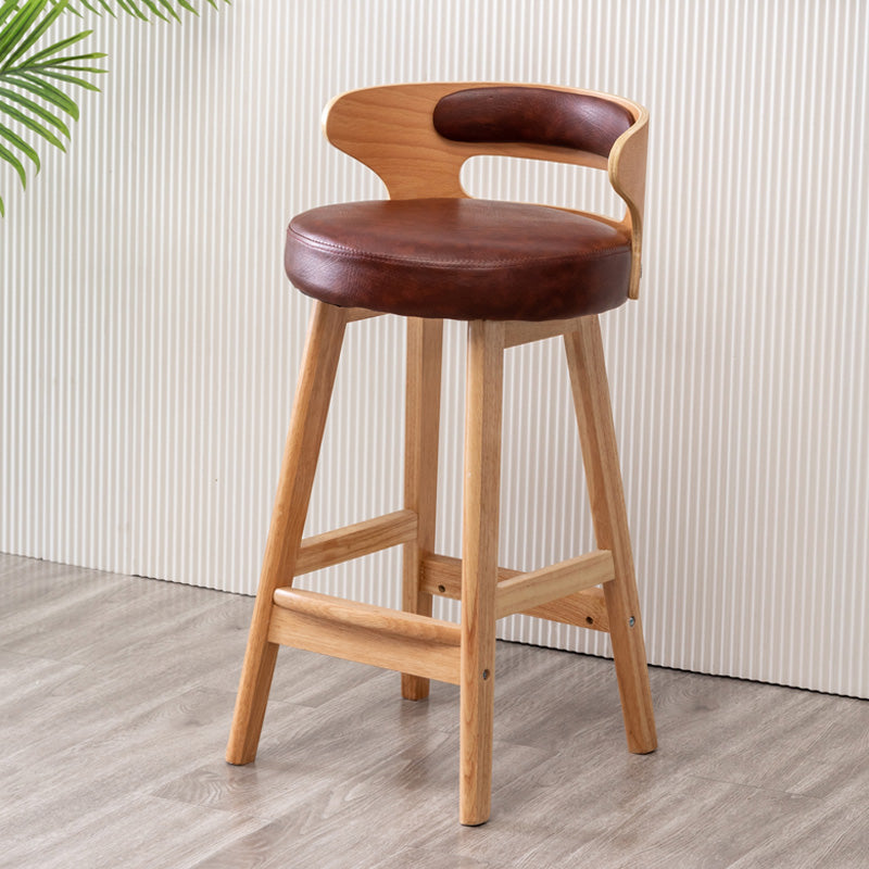 Contemporary Leather Solid Wood Barstools Bristol Bar Stool with Footrest and Low Back Brown Counter Stool(26"H) Clearhalo 'Bar Furniture' 'Bar Stools' 'bar_stools' 'furn' 'furn_bar_stools' 'furniture_bar_stools' 'Kitchen & Dining Furniture' 'kitchen&dining_furn' 'kitchen' 'kitchen_furn' Furniture' 4587345