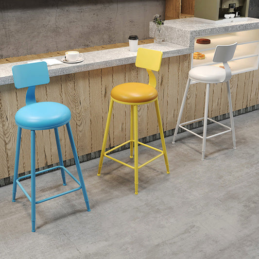 Modern Armless Backrest Counter Stool Iron Dessert Shop Bar Stool with Leather Cushion Clearhalo 'Bar Furniture' 'Bar Stools' 'bar_stools' 'furn' 'furn_bar_stools' 'furniture_bar_stools' 'Kitchen & Dining Furniture' 'kitchen&dining_furn' 'kitchen' 'kitchen_furn' Furniture' 4587366