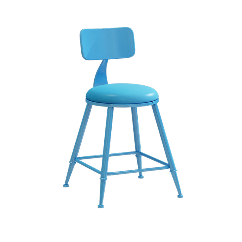 Modern Armless Backrest Counter Stool Iron Dessert Shop Bar Stool with Leather Cushion Blue 1 Piece Short Stool(18"H) Clearhalo 'Bar Furniture' 'Bar Stools' 'bar_stools' 'furn' 'furn_bar_stools' 'furniture_bar_stools' 'Kitchen & Dining Furniture' 'kitchen&dining_furn' 'kitchen' 'kitchen_furn' Furniture' 4587367