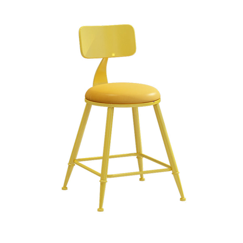 Modern Armless Backrest Counter Stool Iron Dessert Shop Bar Stool with Leather Cushion Yellow 1 Piece Short Stool(18"H) Clearhalo 'Bar Furniture' 'Bar Stools' 'bar_stools' 'furn' 'furn_bar_stools' 'furniture_bar_stools' 'Kitchen & Dining Furniture' 'kitchen&dining_furn' 'kitchen' 'kitchen_furn' Furniture' 4587368