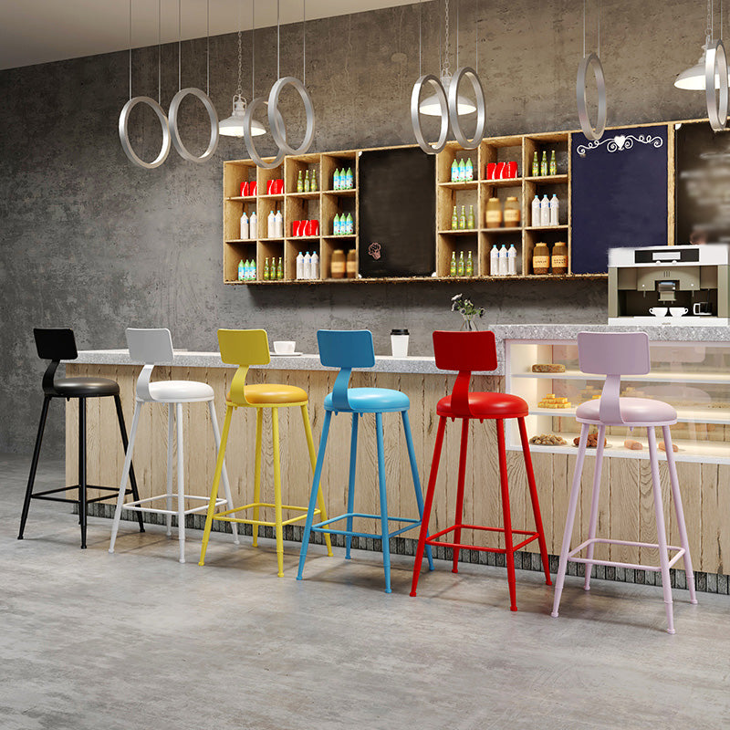Modern Armless Backrest Counter Stool Iron Dessert Shop Bar Stool with Leather Cushion Clearhalo 'Bar Furniture' 'Bar Stools' 'bar_stools' 'furn' 'furn_bar_stools' 'furniture_bar_stools' 'Kitchen & Dining Furniture' 'kitchen&dining_furn' 'kitchen' 'kitchen_furn' Furniture' 4587373