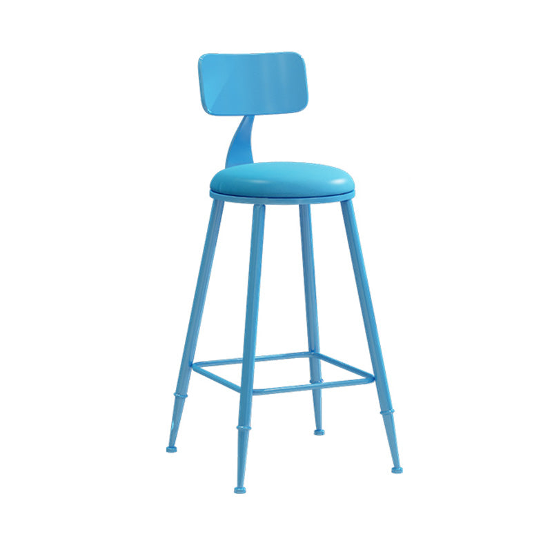 Modern Armless Backrest Counter Stool Iron Dessert Shop Bar Stool with Leather Cushion Blue 1 Piece Counter Stool(26"H) Clearhalo 'Bar Furniture' 'Bar Stools' 'bar_stools' 'furn' 'furn_bar_stools' 'furniture_bar_stools' 'Kitchen & Dining Furniture' 'kitchen&dining_furn' 'kitchen' 'kitchen_furn' Furniture' 4587375