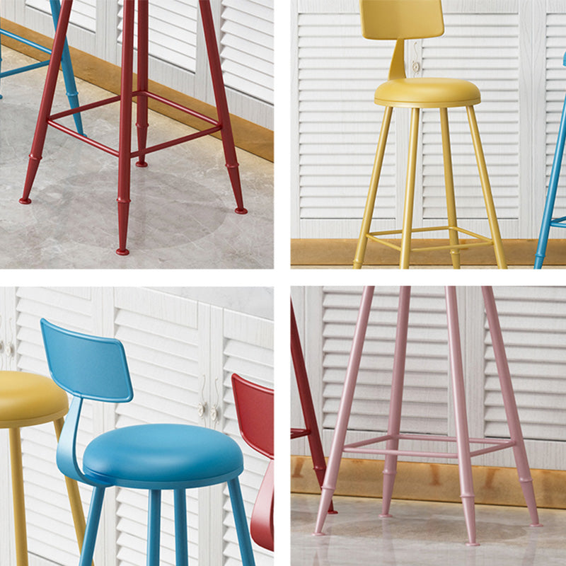 Modern Armless Backrest Counter Stool Iron Dessert Shop Bar Stool with Leather Cushion Clearhalo 'Bar Furniture' 'Bar Stools' 'bar_stools' 'furn' 'furn_bar_stools' 'furniture_bar_stools' 'Kitchen & Dining Furniture' 'kitchen&dining_furn' 'kitchen' 'kitchen_furn' Furniture' 4587376