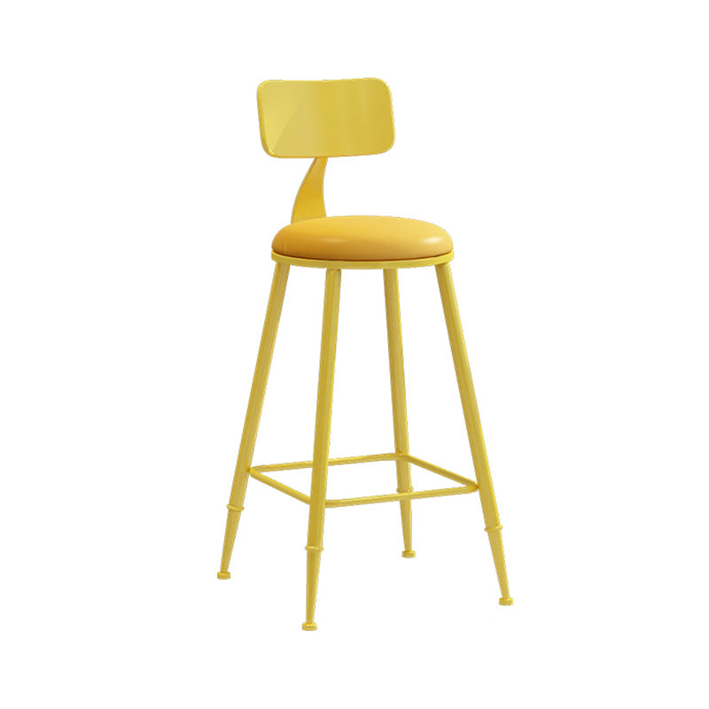 Modern Armless Backrest Counter Stool Iron Dessert Shop Bar Stool with Leather Cushion Yellow 1 Piece Counter Stool(26"H) Clearhalo 'Bar Furniture' 'Bar Stools' 'bar_stools' 'furn' 'furn_bar_stools' 'furniture_bar_stools' 'Kitchen & Dining Furniture' 'kitchen&dining_furn' 'kitchen' 'kitchen_furn' Furniture' 4587377