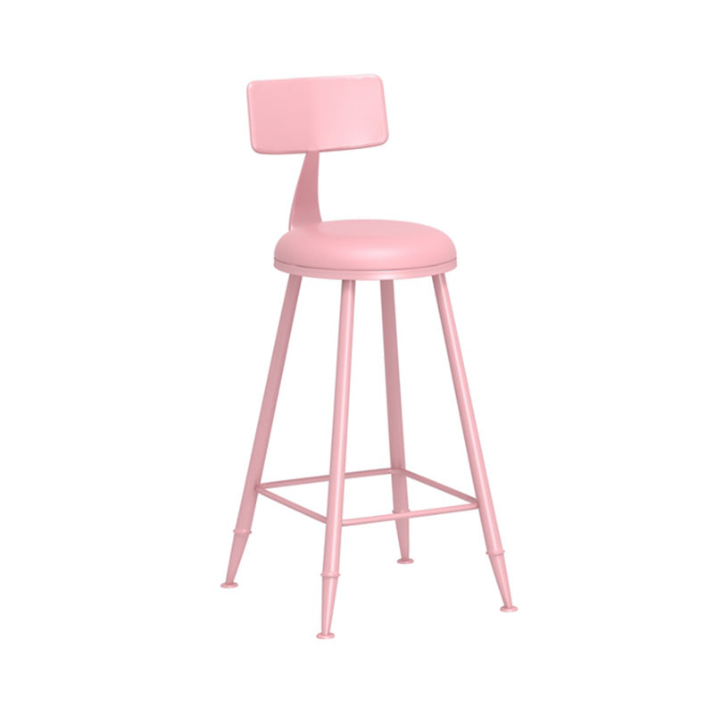 Modern Armless Backrest Counter Stool Iron Dessert Shop Bar Stool with Leather Cushion Pink 1 Piece Clearhalo 'Bar Furniture' 'Bar Stools' 'bar_stools' 'furn' 'furn_bar_stools' 'furniture_bar_stools' 'Kitchen & Dining Furniture' 'kitchen&dining_furn' 'kitchen' 'kitchen_furn' Furniture' 4587382
