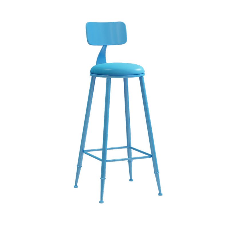 Modern Armless Backrest Counter Stool Iron Dessert Shop Bar Stool with Leather Cushion Blue 1 Piece Bar Stool(30"H) Clearhalo 'Bar Furniture' 'Bar Stools' 'bar_stools' 'furn' 'furn_bar_stools' 'furniture_bar_stools' 'Kitchen & Dining Furniture' 'kitchen&dining_furn' 'kitchen' 'kitchen_furn' Furniture' 4587384