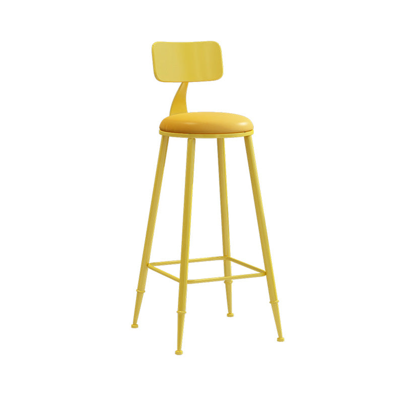 Modern Armless Backrest Counter Stool Iron Dessert Shop Bar Stool with Leather Cushion Yellow 1 Piece Bar Stool(30"H) Clearhalo 'Bar Furniture' 'Bar Stools' 'bar_stools' 'furn' 'furn_bar_stools' 'furniture_bar_stools' 'Kitchen & Dining Furniture' 'kitchen&dining_furn' 'kitchen' 'kitchen_furn' Furniture' 4587385