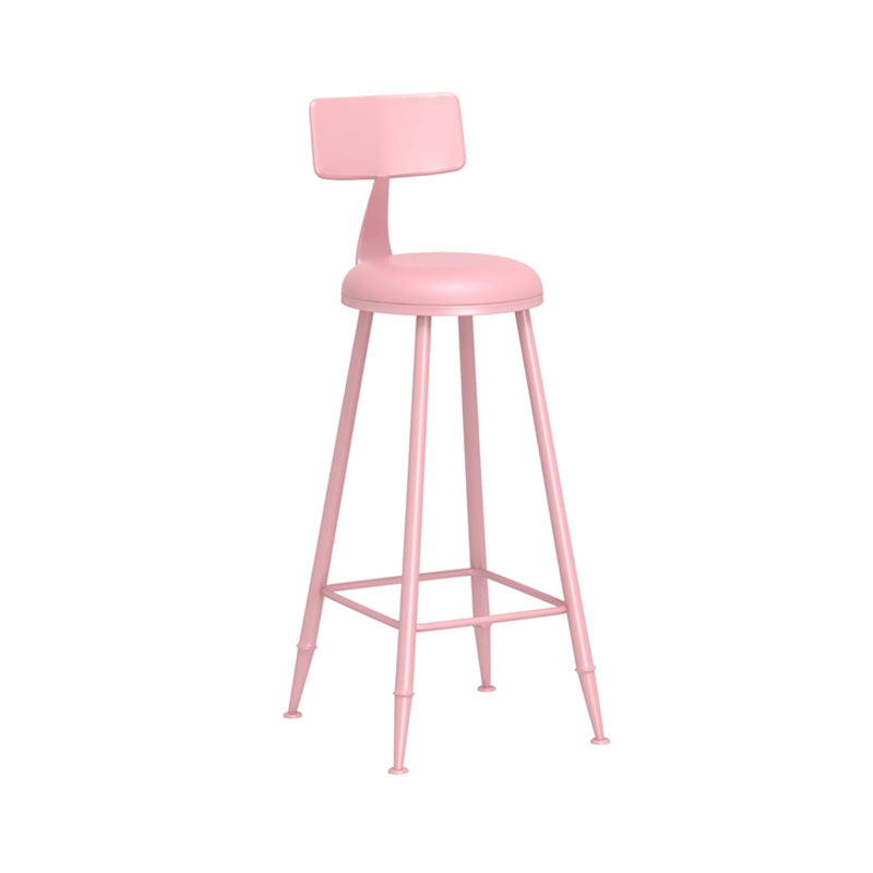 Modern Armless Backrest Counter Stool Iron Dessert Shop Bar Stool with Leather Cushion Pink 1 Piece Bar Stool(30"H) Clearhalo 'Bar Furniture' 'Bar Stools' 'bar_stools' 'furn' 'furn_bar_stools' 'furniture_bar_stools' 'Kitchen & Dining Furniture' 'kitchen&dining_furn' 'kitchen' 'kitchen_furn' Furniture' 4587388