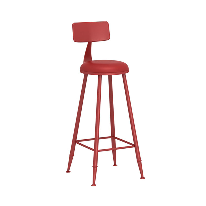 Modern Armless Backrest Counter Stool Iron Dessert Shop Bar Stool with Leather Cushion Red 1 Piece Bar Stool(30"H) Clearhalo 'Bar Furniture' 'Bar Stools' 'bar_stools' 'furn' 'furn_bar_stools' 'furniture_bar_stools' 'Kitchen & Dining Furniture' 'kitchen&dining_furn' 'kitchen' 'kitchen_furn' Furniture' 4587389