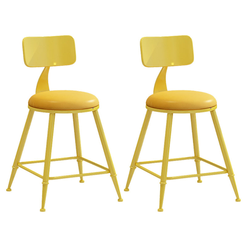 Modern Armless Backrest Counter Stool Iron Dessert Shop Bar Stool with Leather Cushion Yellow 2 Piece Set Short Stool(18"H) Clearhalo 'Bar Furniture' 'Bar Stools' 'bar_stools' 'furn' 'furn_bar_stools' 'furniture_bar_stools' 'Kitchen & Dining Furniture' 'kitchen&dining_furn' 'kitchen' 'kitchen_furn' Furniture' 4587391
