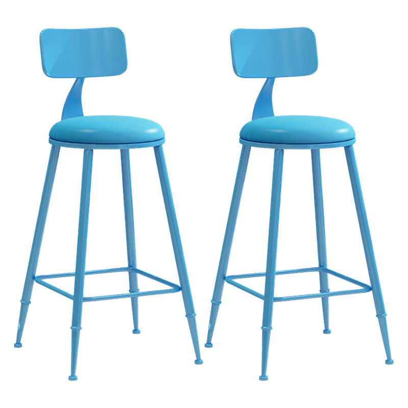 Modern Armless Backrest Counter Stool Iron Dessert Shop Bar Stool with Leather Cushion Blue 2 Piece Set Counter Stool(26"H) Clearhalo 'Bar Furniture' 'Bar Stools' 'bar_stools' 'furn' 'furn_bar_stools' 'furniture_bar_stools' 'Kitchen & Dining Furniture' 'kitchen&dining_furn' 'kitchen' 'kitchen_furn' Furniture' 4587394