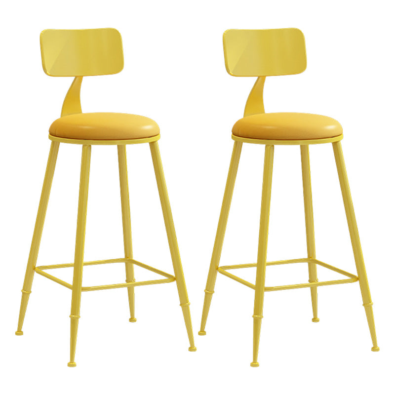 Modern Armless Backrest Counter Stool Iron Dessert Shop Bar Stool with Leather Cushion Yellow 2 Piece Set Counter Stool(26"H) Clearhalo 'Bar Furniture' 'Bar Stools' 'bar_stools' 'furn' 'furn_bar_stools' 'furniture_bar_stools' 'Kitchen & Dining Furniture' 'kitchen&dining_furn' 'kitchen' 'kitchen_furn' Furniture' 4587395