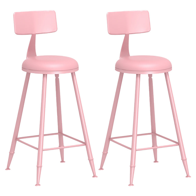 Modern Armless Backrest Counter Stool Iron Dessert Shop Bar Stool with Leather Cushion Pink 2 Piece Set Clearhalo 'Bar Furniture' 'Bar Stools' 'bar_stools' 'furn' 'furn_bar_stools' 'furniture_bar_stools' 'Kitchen & Dining Furniture' 'kitchen&dining_furn' 'kitchen' 'kitchen_furn' Furniture' 4587398