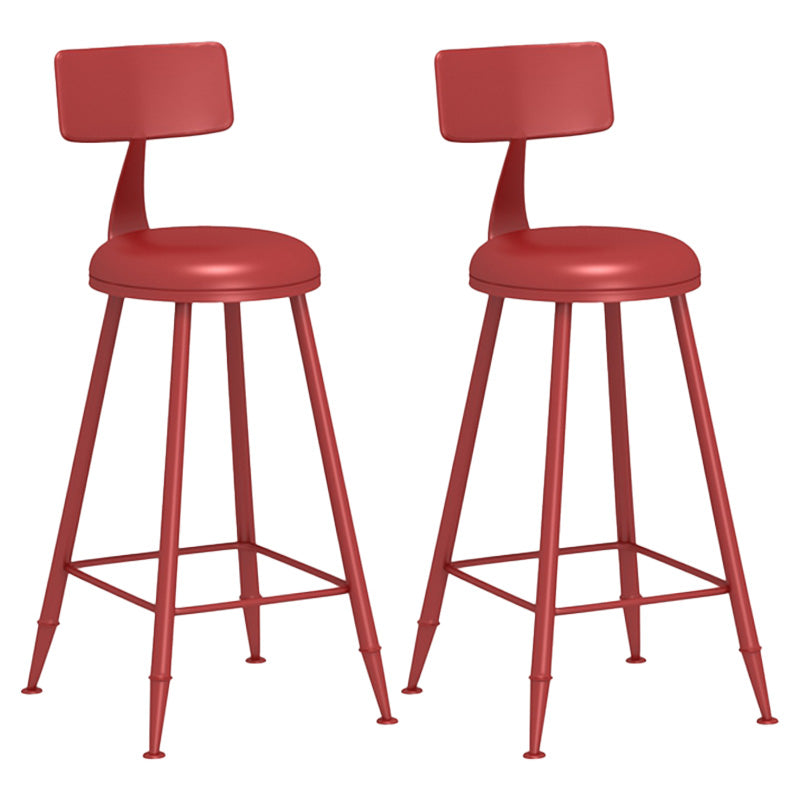 Modern Armless Backrest Counter Stool Iron Dessert Shop Bar Stool with Leather Cushion Red 2 Piece Set Clearhalo 'Bar Furniture' 'Bar Stools' 'bar_stools' 'furn' 'furn_bar_stools' 'furniture_bar_stools' 'Kitchen & Dining Furniture' 'kitchen&dining_furn' 'kitchen' 'kitchen_furn' Furniture' 4587399