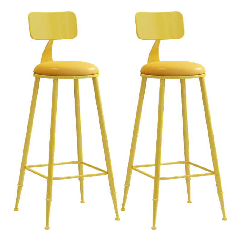 Modern Armless Backrest Counter Stool Iron Dessert Shop Bar Stool with Leather Cushion Yellow 2 Piece Set Bar Stool(30"H) Clearhalo 'Bar Furniture' 'Bar Stools' 'bar_stools' 'furn' 'furn_bar_stools' 'furniture_bar_stools' 'Kitchen & Dining Furniture' 'kitchen&dining_furn' 'kitchen' 'kitchen_furn' Furniture' 4587401
