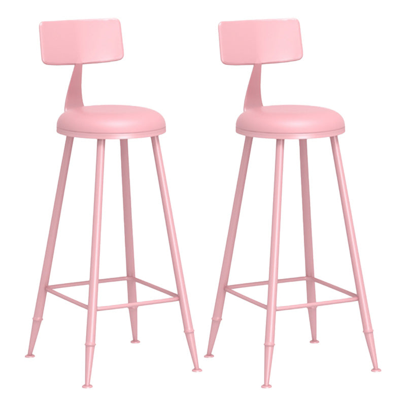 Modern Armless Backrest Counter Stool Iron Dessert Shop Bar Stool with Leather Cushion Pink 2 Piece Set Bar Stool(30"H) Clearhalo 'Bar Furniture' 'Bar Stools' 'bar_stools' 'furn' 'furn_bar_stools' 'furniture_bar_stools' 'Kitchen & Dining Furniture' 'kitchen&dining_furn' 'kitchen' 'kitchen_furn' Furniture' 4587404