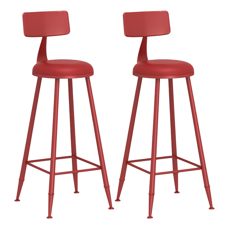 Modern Armless Backrest Counter Stool Iron Dessert Shop Bar Stool with Leather Cushion Red 2 Piece Set Bar Stool(30"H) Clearhalo 'Bar Furniture' 'Bar Stools' 'bar_stools' 'furn' 'furn_bar_stools' 'furniture_bar_stools' 'Kitchen & Dining Furniture' 'kitchen&dining_furn' 'kitchen' 'kitchen_furn' Furniture' 4587405