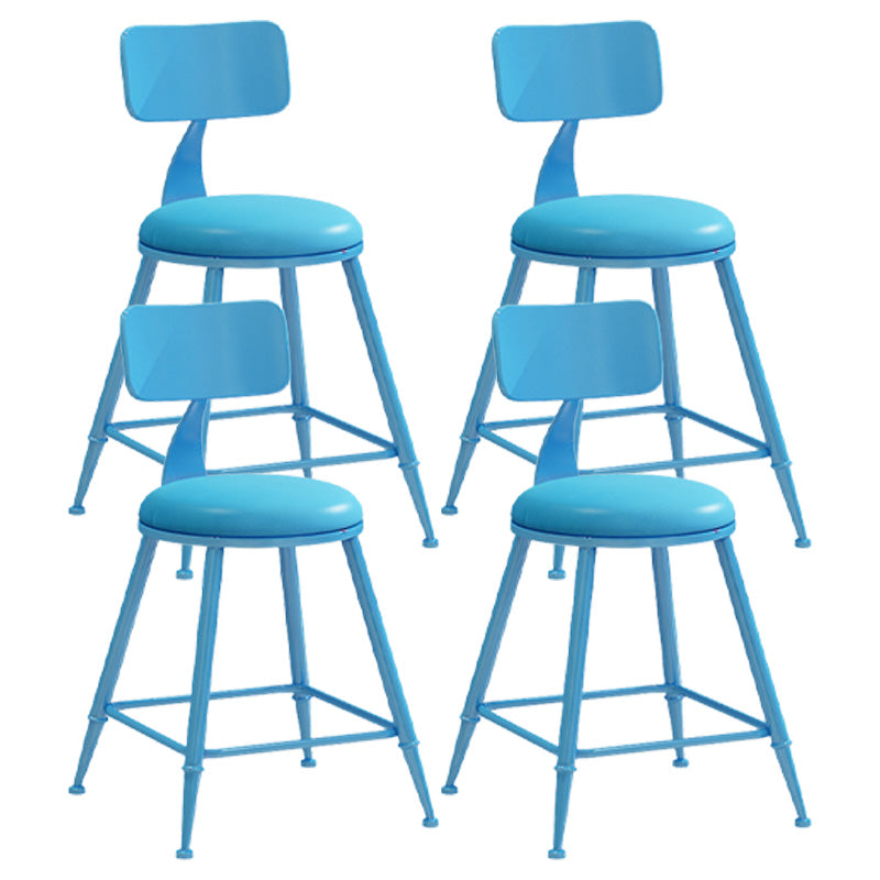 Modern Armless Backrest Counter Stool Iron Dessert Shop Bar Stool with Leather Cushion Blue 4 Piece Set Short Stool(18"H) Clearhalo 'Bar Furniture' 'Bar Stools' 'bar_stools' 'furn' 'furn_bar_stools' 'furniture_bar_stools' 'Kitchen & Dining Furniture' 'kitchen&dining_furn' 'kitchen' 'kitchen_furn' Furniture' 4587406