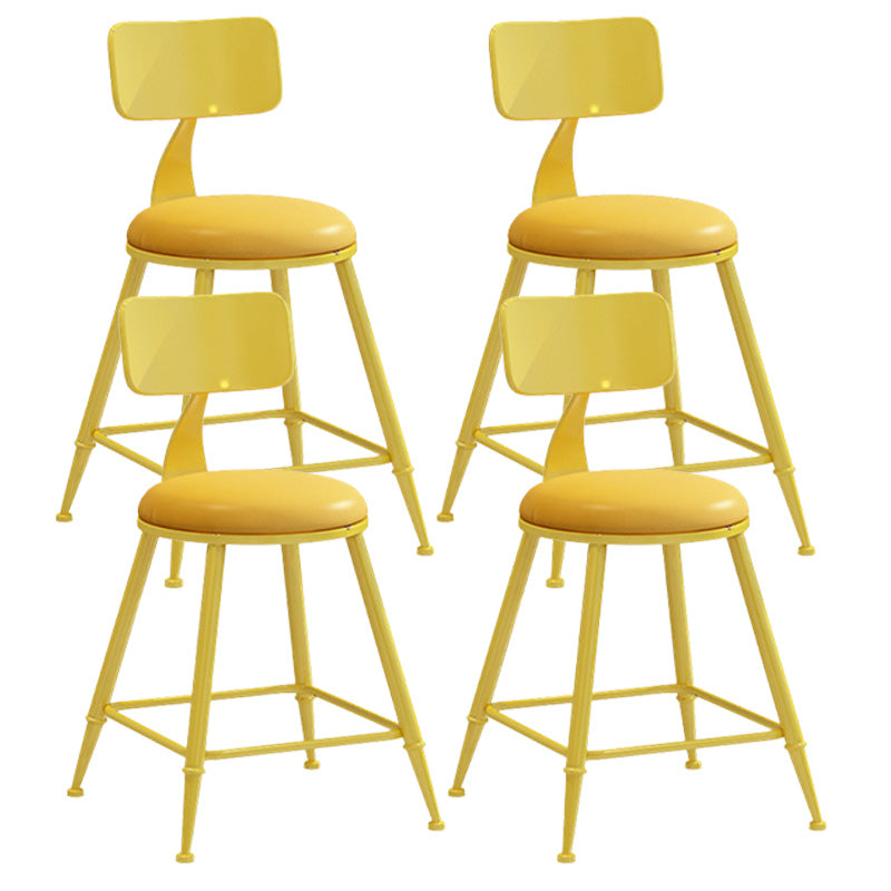 Modern Armless Backrest Counter Stool Iron Dessert Shop Bar Stool with Leather Cushion Yellow 4 Piece Set Short Stool(18"H) Clearhalo 'Bar Furniture' 'Bar Stools' 'bar_stools' 'furn' 'furn_bar_stools' 'furniture_bar_stools' 'Kitchen & Dining Furniture' 'kitchen&dining_furn' 'kitchen' 'kitchen_furn' Furniture' 4587407