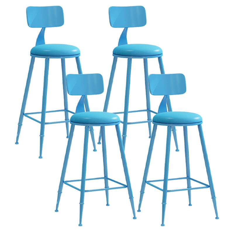 Modern Armless Backrest Counter Stool Iron Dessert Shop Bar Stool with Leather Cushion Blue 4 Piece Set Counter Stool(26"H) Clearhalo 'Bar Furniture' 'Bar Stools' 'bar_stools' 'furn' 'furn_bar_stools' 'furniture_bar_stools' 'Kitchen & Dining Furniture' 'kitchen&dining_furn' 'kitchen' 'kitchen_furn' Furniture' 4587410