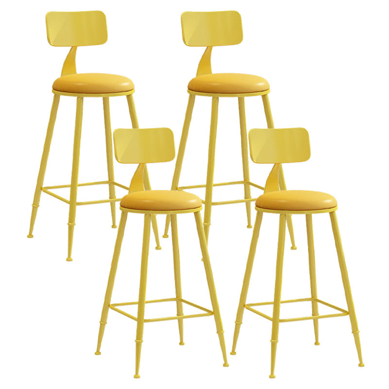 Modern Armless Backrest Counter Stool Iron Dessert Shop Bar Stool with Leather Cushion Yellow 4 Piece Set Counter Stool(26"H) Clearhalo 'Bar Furniture' 'Bar Stools' 'bar_stools' 'furn' 'furn_bar_stools' 'furniture_bar_stools' 'Kitchen & Dining Furniture' 'kitchen&dining_furn' 'kitchen' 'kitchen_furn' Furniture' 4587411